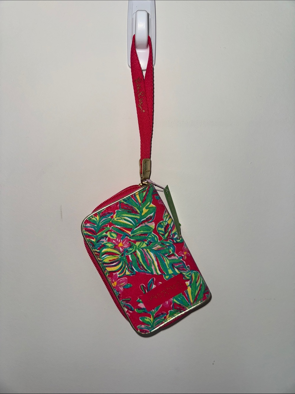 Lilly Pulitzer Hot Pink Tropical Leaf Wristlet